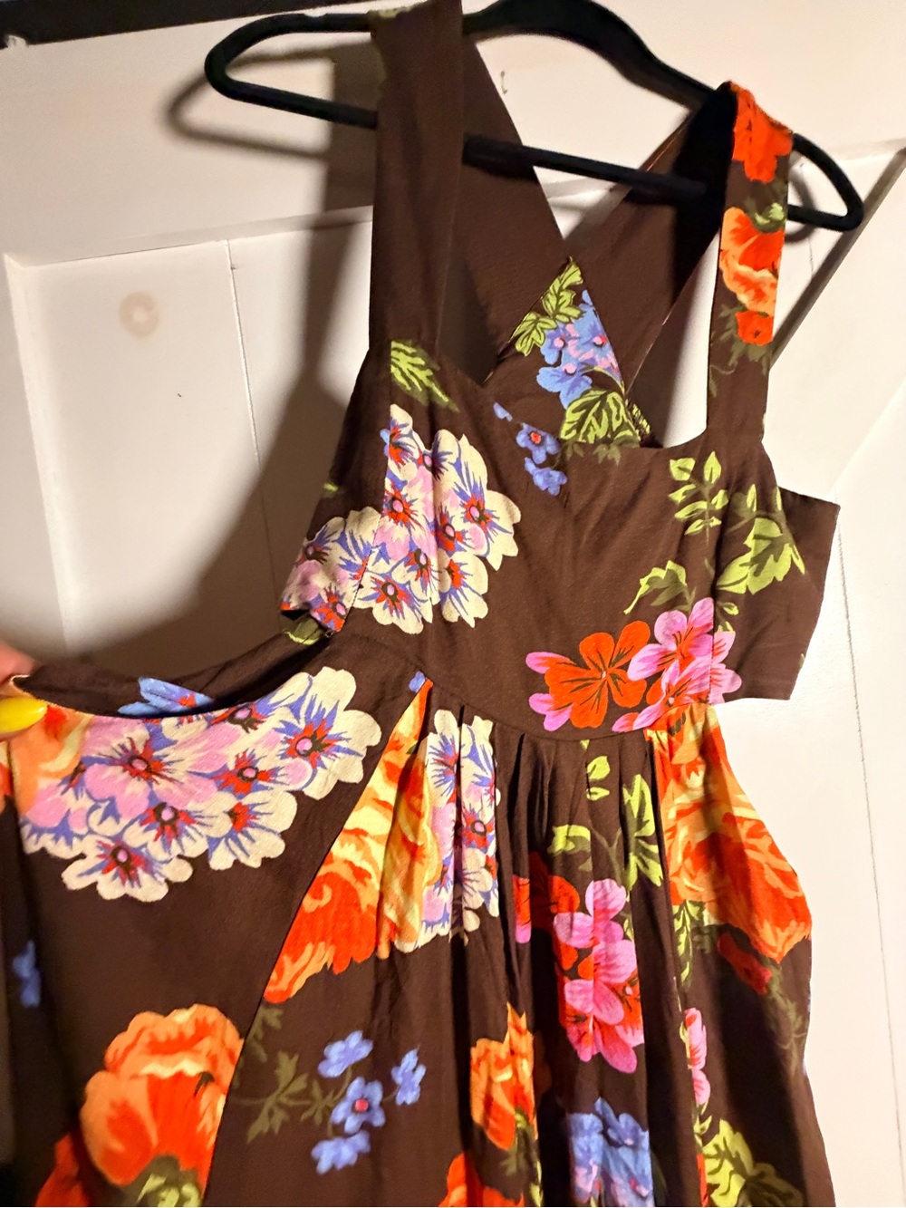 Anthropologie Brown Maxi Dress with Bright Floral Bouquet - Picture 5 of 7